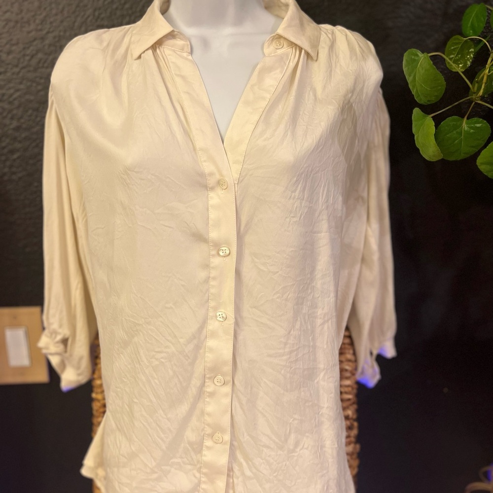 Theory Silk Cream Button-Down Shirt